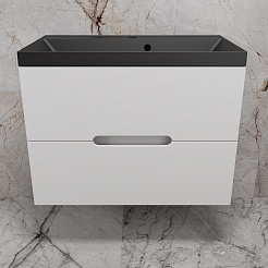 Style Line Тумба с кварцевой раковиной антрацит Матис 80 подвесная белая матовая – фотография-2